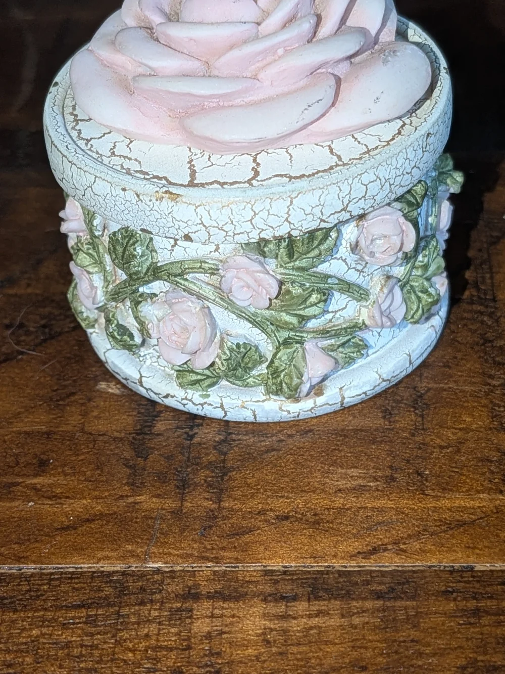 Pink Floral Trinket Box with Rose Lid